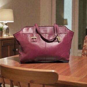Coach❤️Taylor Alexis Carry All Tote With Burgundy Leather and Snakeskin Trim